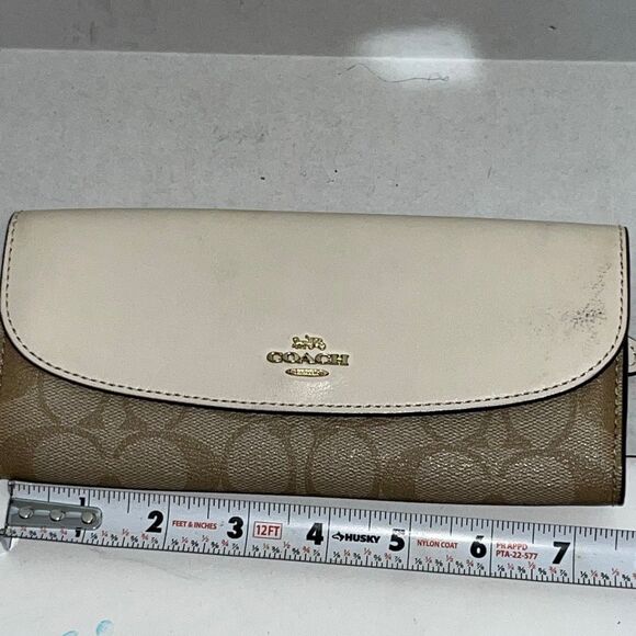 Coach Khaki Light Beige Signature Coated Canvas Leather Slim Envelope Wallet - Picture 10 of 10